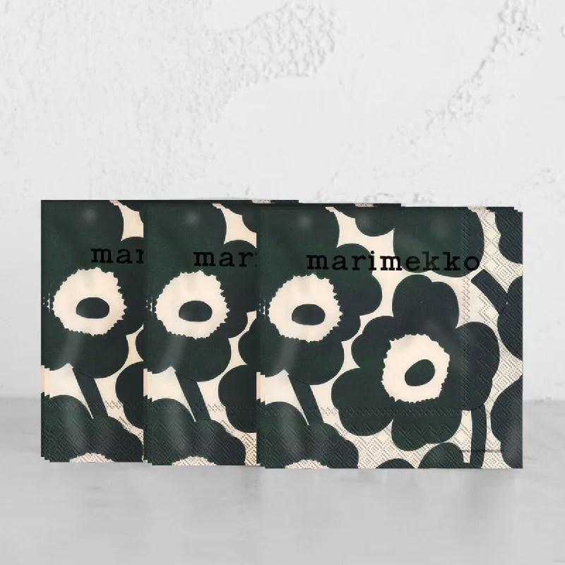 MARIMEKKO  |  UNIKKO PAPER NAPKIN BUNDLE X3  |  CREAM + DARK GREEN