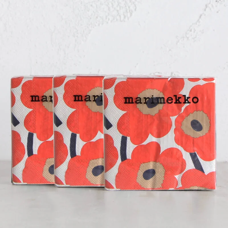 MARIMEKKO  |  UNIKKO PAPER NAPKIN BUNDLE X3  | ORANGE + BEIGE + LINEN