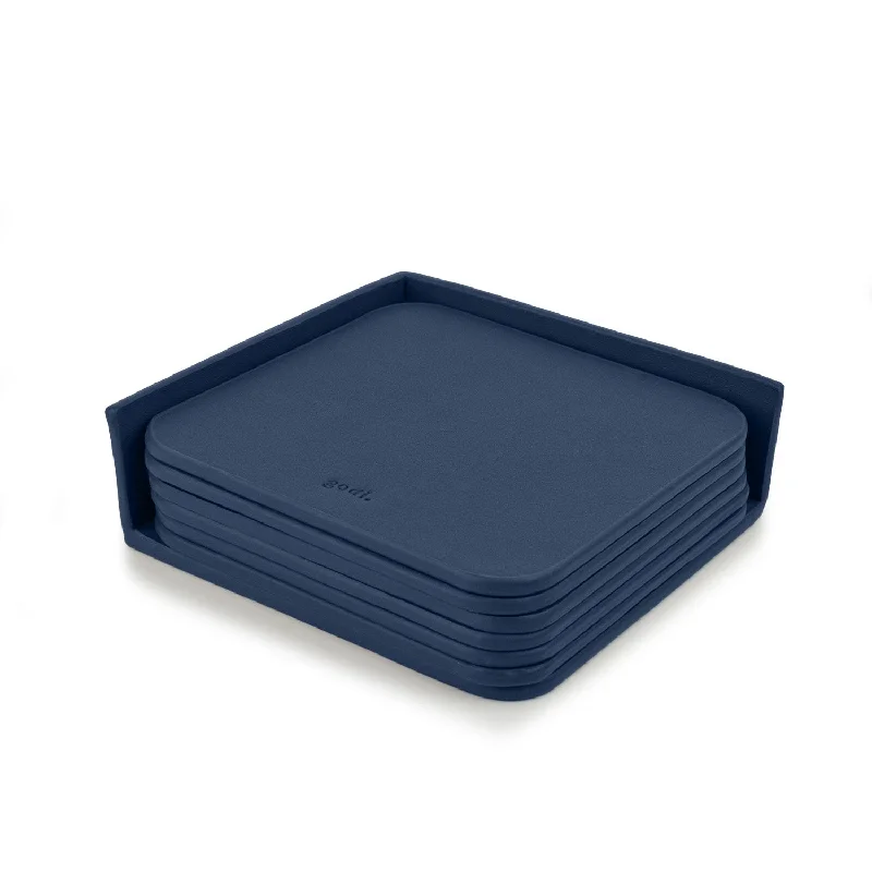 Navy Blue Large Leather Coasters Set