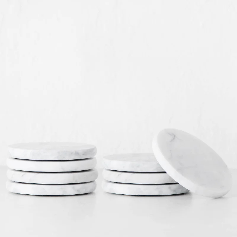 NUVOLO ROUND MARBLE COASTER  |  SET OF 8  |  ASH GREY MARBLE