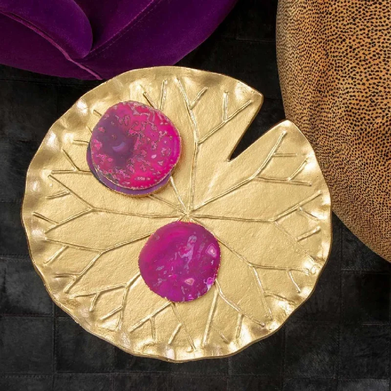 Set of 4 Agate Coasters Pink & Gold