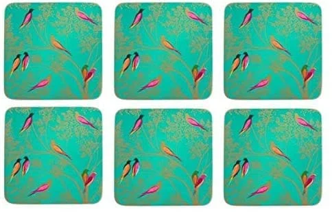 Set of 6 Green Chelsea Bird Coasters