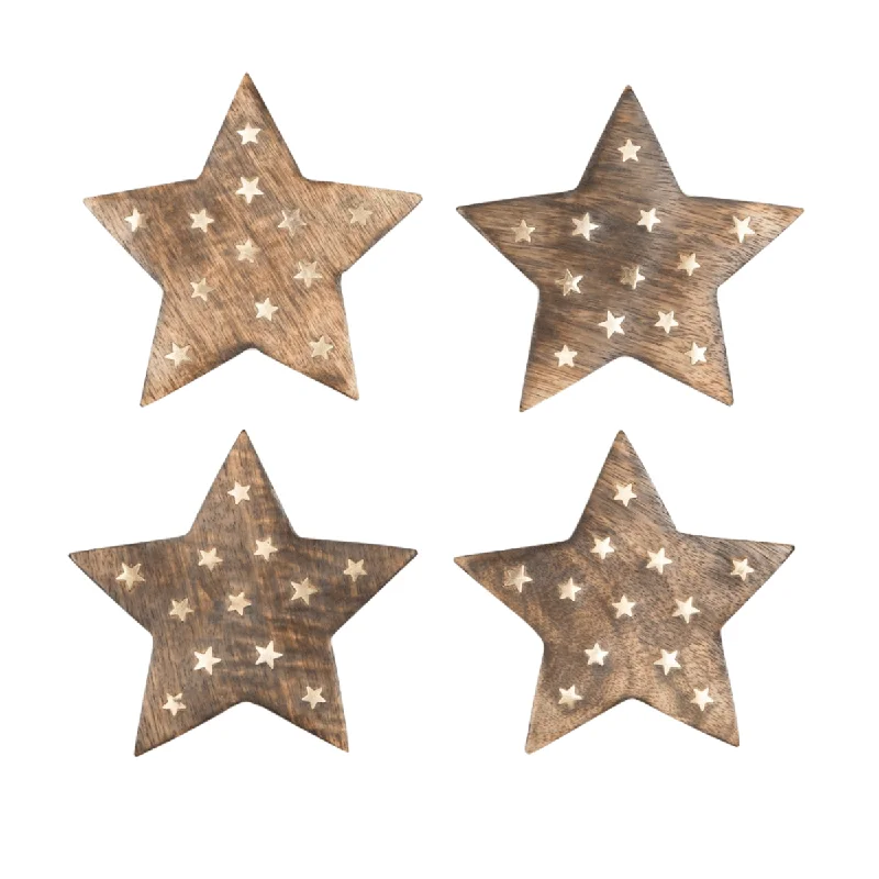 Set of Four Wooden Star Shaped Christmas Coasters