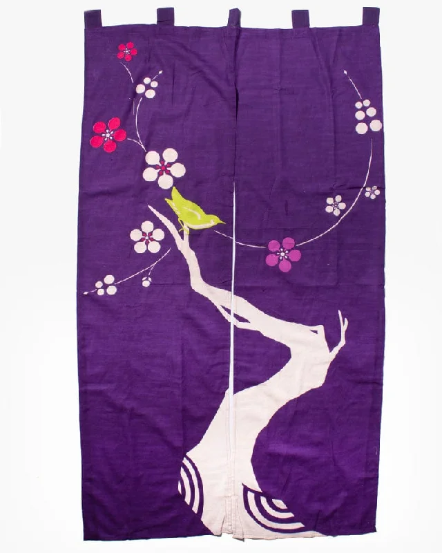 Wa-Modern Noren, Purple with Green Bird