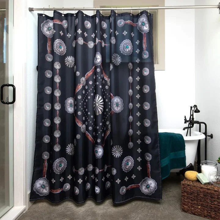 Western Conchos Black Shower Curtain