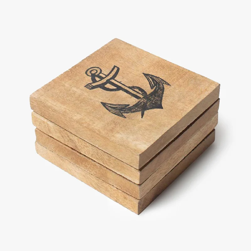 Black Anchor Wooden Coasters (10x10x1 Cm)