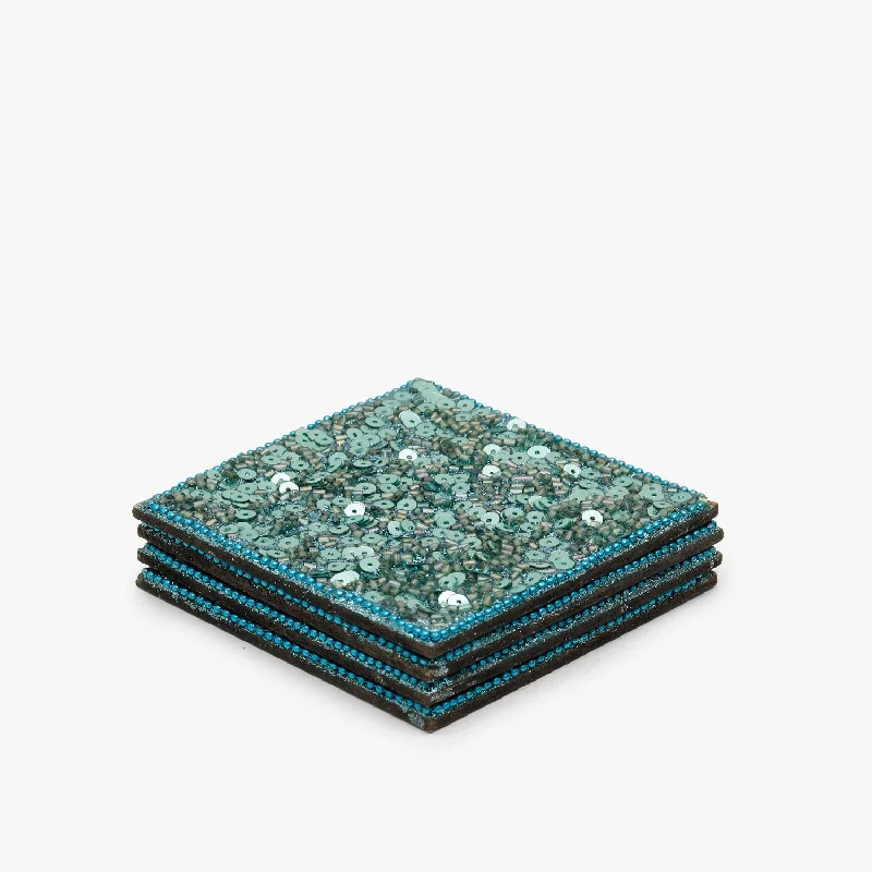 Blue Glitter Ocean Coaster Set (10x10x0.7 Cm)