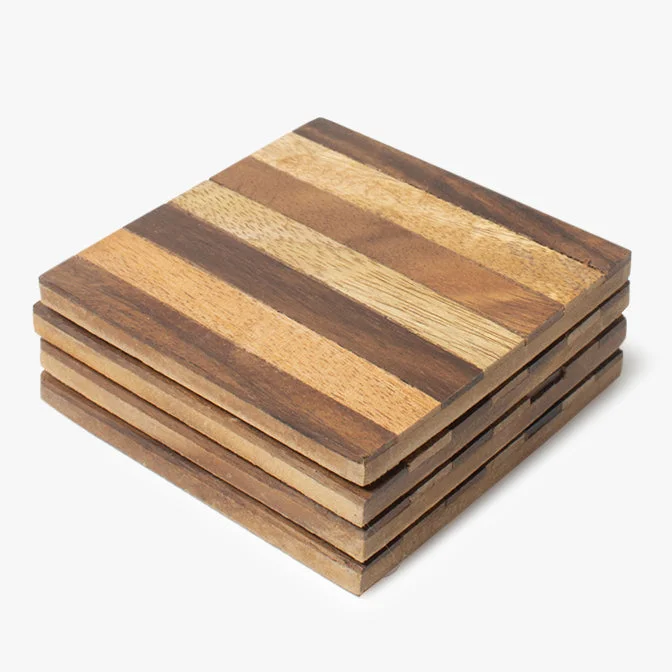 Natural Finish Wooden Drink Coaster Set (L-10 X W-10 X H-0.5 CM)