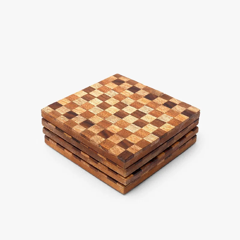 Brown Check Block Coasters (10x10x1 cm)