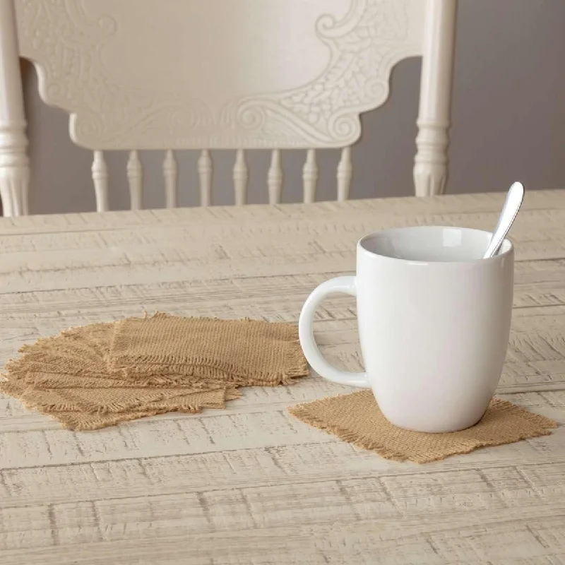 Burlap Natural Coaster Set of 12 Fringed 4" VHC Brands