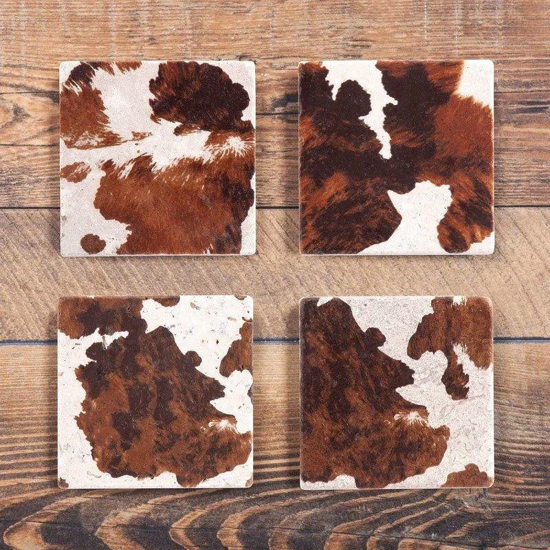 Cowhide Print Travertine Coasters