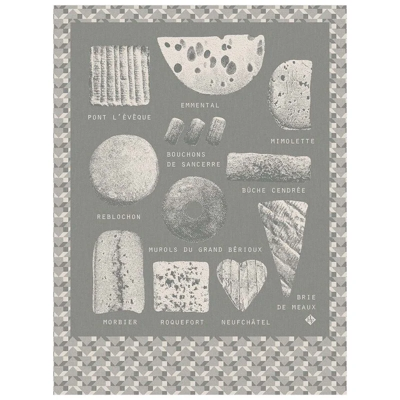 Jacquard Français Cotton Tea Towel  - Fromages Grey