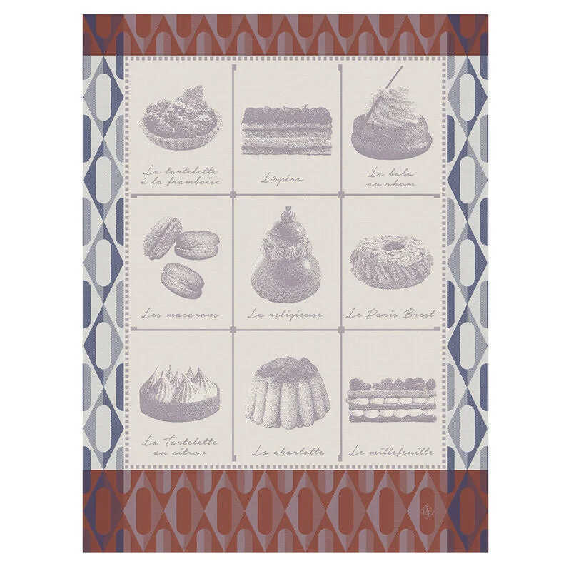 Jacquard Français Cotton Tea Towel - Pâtisseries Françaises Purple