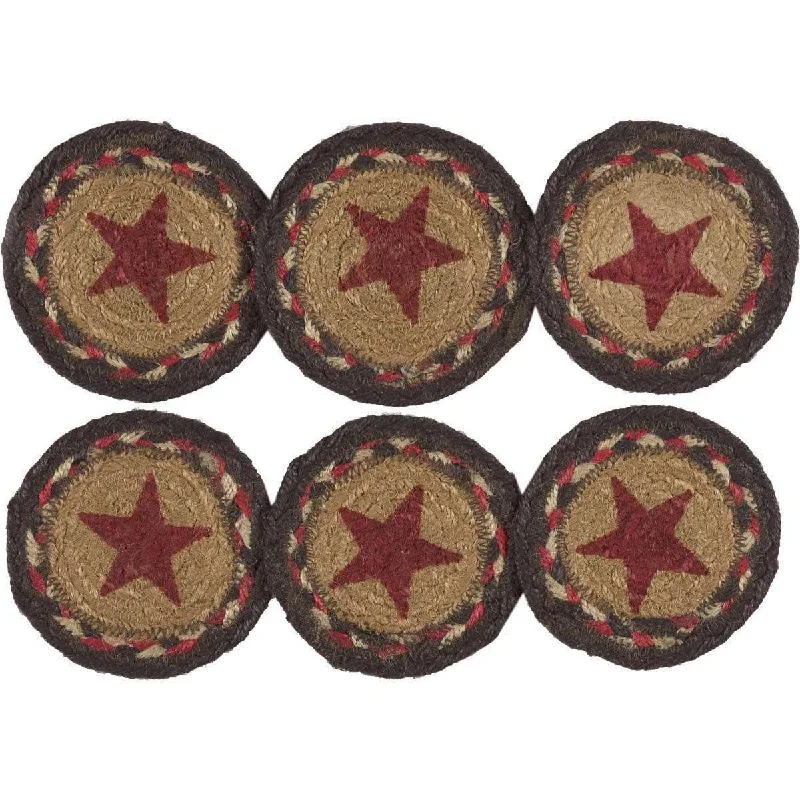 Landon Jute Coaster Stencil Stars Set of 6 VHC Brands