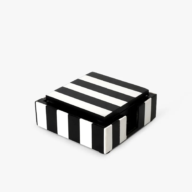 Monochrome Marvel Striped Coaster Set with Caddy (10x10x0.7 Cm)