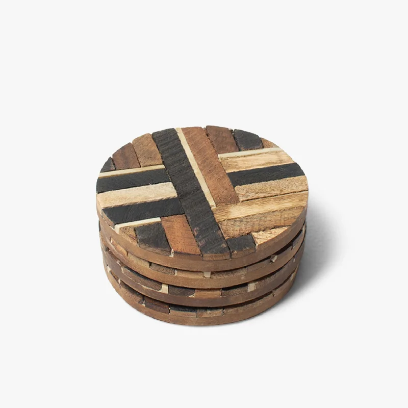 Rustic Elegance Lined Natural Round Shape Coaster (L-10 X W-10 X H-0.5 CM)