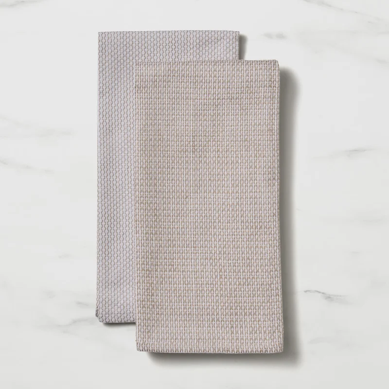 Salisbury & Co Diamond Tea Towel Set of 2 in White/Grey