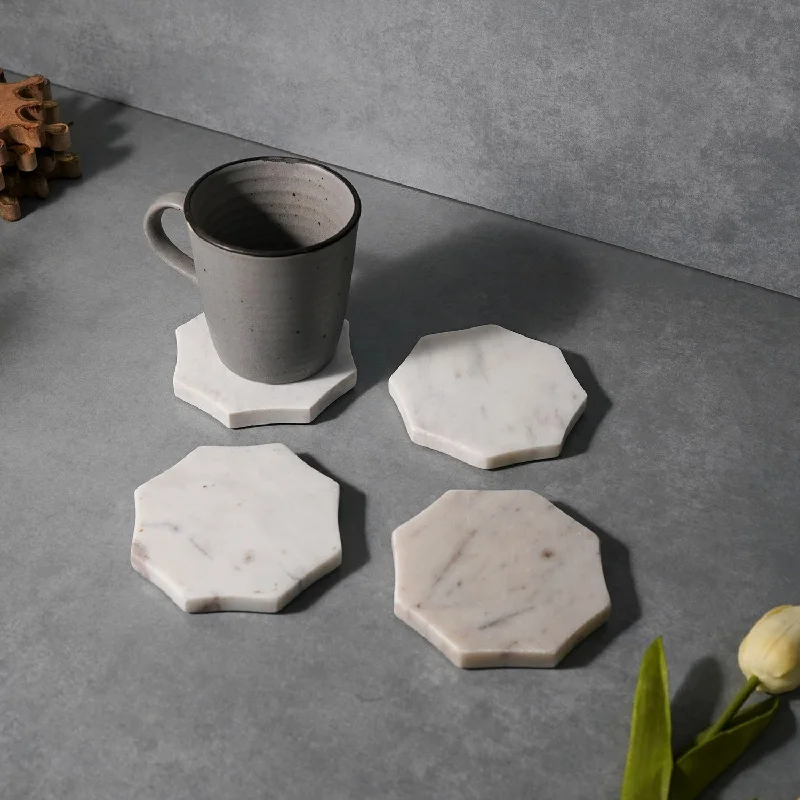 White Marble Octagon Coasters (L-10 X W-10 X H-0.5 CM)