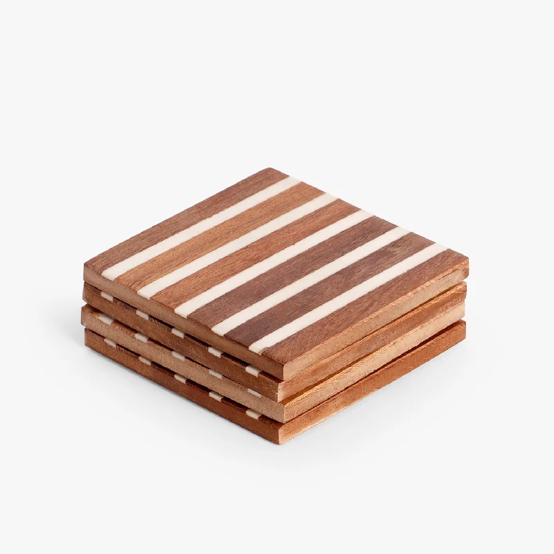 White Stripe Wooden Coasters (Dia-10 cm)