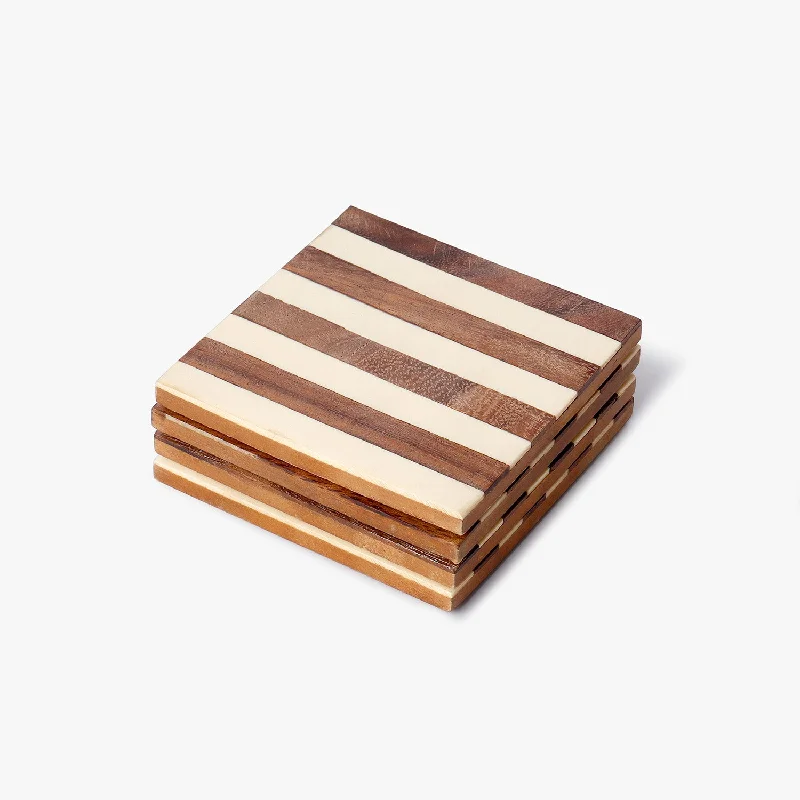 White Striped Wooden Coasters