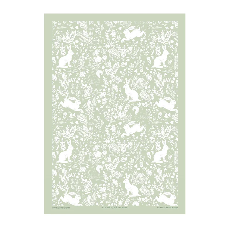 William Morris Cotton Tea Towel - Forest Life / Green