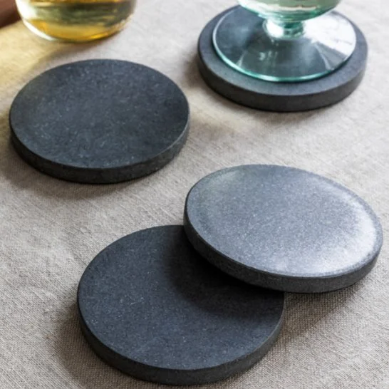 Black Marble Round Coasters (Set of 4)