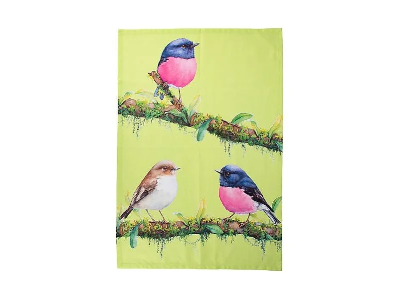 Maxwell & Williams Katherine Castle Bird Talk Tea Towel 50x70cm Pink Robins