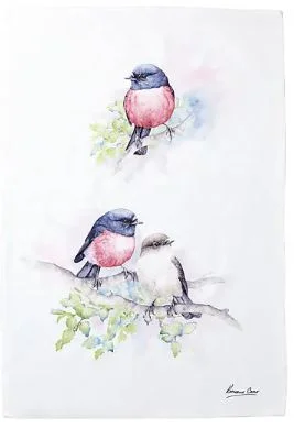 Maxwell & Williams Katherine Castle Bird Life Tea Towel Pink Robin